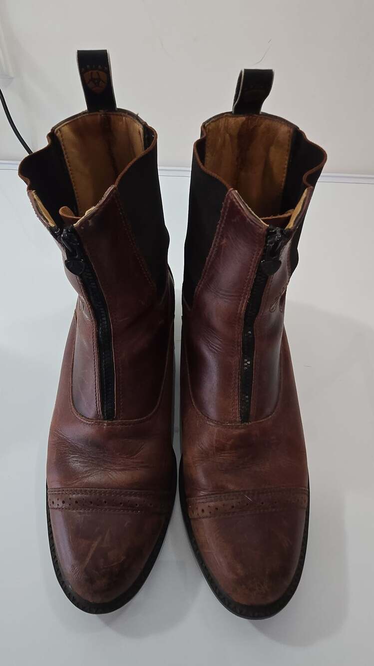 Ariat Brown Leather Front Zip Paddock Riding Boots with Brogue Cap Toe